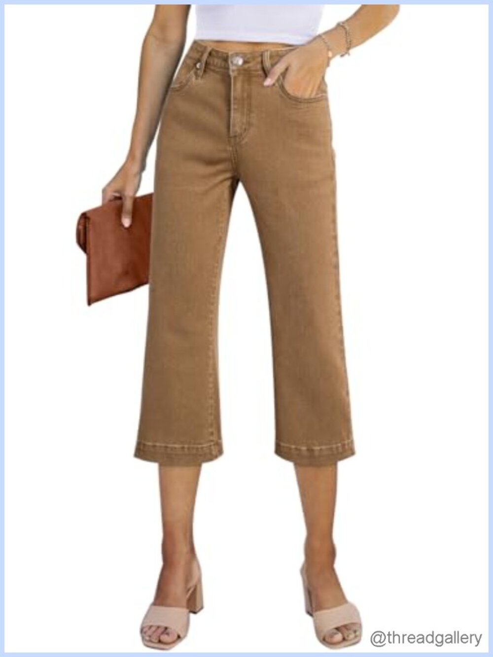 High Waisted Wide Leg Capri Jeans Stretchy Denim Pants Loose Fit
